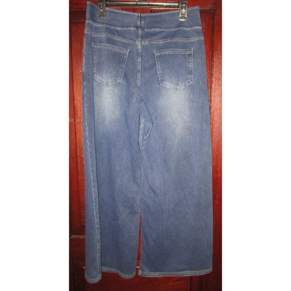 Halara L Petite Flex Jeans Pull On Baggy Wide Pockets Stretchy Blue High Rise - Picture 2 of 3